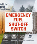 Heavy Duty Rock Solid Emergency Fuel Shut Off Switch Sign Crafted From Hella Tough Laminated Aluminum for Garage Workshop with waterproof features.