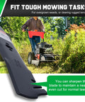 Close-up of 30 Inch Timemaster Mower Blades for Time Master Turfmaster model with mower cutting through tall grass.