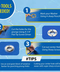 EZ-Xtend Marine Grade Twist Fasteners 10-pack; blue canvas installation infographic showing washer hardware.