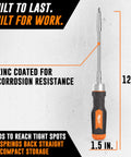 Versatile 12 In 1 Ratcheting Flexible Screwdriver For Tight Spaces With Bendable Shaft And Bit Holder, zinc-coated for durability.
