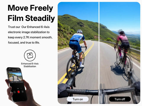 Comparison of two cyclists using Clip1 Mini Action Camera With Hands Free POV Wearable Magnetic Mount 6 Axis Stabilization
