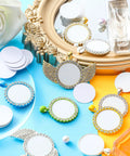 DIY Sublimation Aluminum Blanks Set 1 Inch Round Discs With Bezel Pendant Trays 200 Pieces on decorative background