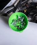 Six Inch Magnetic Nut Cup Bowl Holds Nuts, Bolts And Small Parts On Any Ferrous Metal Surface, Green, with hardware, on car