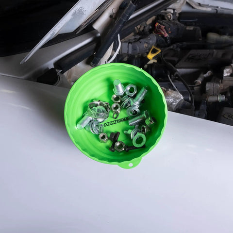Six Inch Magnetic Nut Cup Bowl Holds Nuts, Bolts And Small Parts On Any Ferrous Metal Surface, Green, with hardware, on car