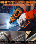 Portable 110V arc welder with IGBT inverter for stable welds on carbon steel, cast iron, and stainless steel DIY projects