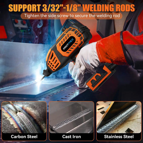 Portable 110V arc welder with IGBT inverter for stable welds on carbon steel, cast iron, and stainless steel DIY projects