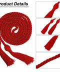 Red 68 Inch Graduation Honor Cord With Tassels At Both Ends, Durable Polyester Yarn, Knotted Ends, Classic Ceremony Accessory For Grads