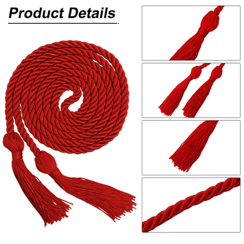 Red 68 Inch Graduation Honor Cord With Tassels At Both Ends, Durable Polyester Yarn, Knotted Ends, Classic Ceremony Accessory For Grads