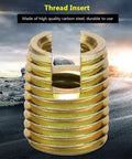 Jiawu 20 Pcs Heavy Duty Self Tapping Thread Insert Kit For Automotive And Machinery. Premium Carbon Steel Screw Repair Set With Yellow Zinc Plating. M2 To M12 Sizes Ensure Durable Vibration Resistance For Furniture And Engine Work. Perfect Fix For threaded insert close-up