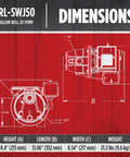Shallow Well Jet Pump, Half Horsepower, Cast Iron, 12.6 GPM dimensions and specifications diagram