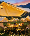 Rechargeable Camping String Lights 33Ft 100 LED Globe Bulbs Warm White With Timer illuminate tent and dining setup outdoors