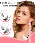 Model showcasing dramatic lashes using 2 In 1 Lash Bond And Seal Waterproof Eyelash Glue For Extensions With Spiral Brush On Side