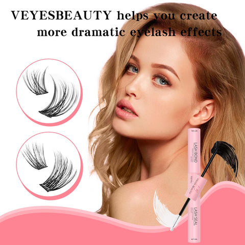 Model showcasing dramatic lashes using 2 In 1 Lash Bond And Seal Waterproof Eyelash Glue For Extensions With Spiral Brush On Side