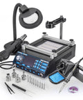 All In One Hot Air Rework And Soldering Iron Station With Preheater And Plug And Play Hot Air Gun 1270 Watt System displayed