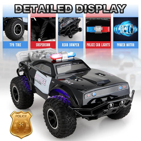 Remote Control Police Car With Lights And Sirens For Kids 1 to 8 Scale RC Cop Truck with durable design and detailed components