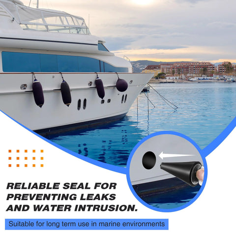 2 Pack Rubber Boat Drain Plugs For 1/2 To 1 Inch Holes with stainless steel head installed on boat preventing water intrusion
