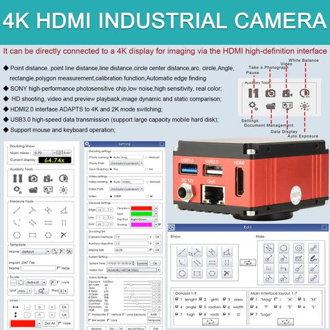 4K HDMI industrial camera for Beast Of A 193X Through 1935X Trinocular Polarizing Metallurgical Microscope For Observing And Analyzing Mineral And Rock Crystals With HDMI LAN And USB 3.0 Output That Lets You Plug Direct To Monitor Or PC.