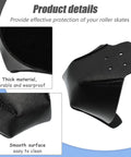 Close-up of Two Pack Black Artificial Leather Toe Guards For Quad Roller Skates highlighting thickness and smooth surface.