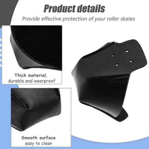 Close-up of Two Pack Black Artificial Leather Toe Guards For Quad Roller Skates highlighting thickness and smooth surface.