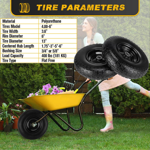No Flat 4 To 6 Wheel And Tire Set With 13 Inch Wheels Solid Foam Filled Tires for garden carts and wheelbarrows on grass