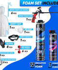 12 Pack Spray Foam Insulation Kit With Foam Gun And Cleaner Delivers Heavy Duty Thermal Shield And Sound Control For A No Sweat Weatherproof Patch On Walls And Doorframes showing included items.