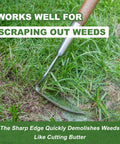 Long Handled Sickle Hoe For Easy Weeding In Tight Beds 58 Inch Japanese Stainless Steel Scraper Hoe with bent angle blade scraping grass