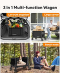3 In 1 Collapsible Wagon That Converts To Bench, 220Lb Foldable Wagon Cart With Wheels, 120L Grocery Hauler, Perfect Utility Wagon for multiple uses.
