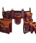 Leather Tool Belt For Men Heavy Duty Work Belt With 19 Pockets And 2 Pouches Double Hammer Holder Foam Padded Belt With Suspender Loops