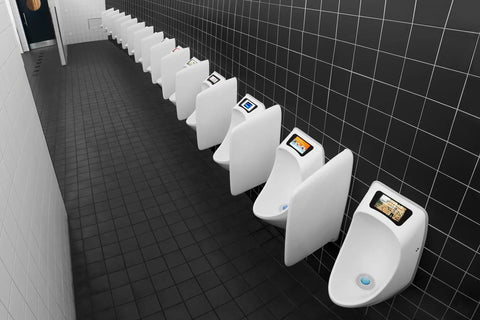 Restroom with URIMAT urinals using 2 Pack Waterless Urinal Trap Filter For Plastic Urinals With Airtight Seal And Vertical Membrane System