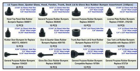 160 Piece Black Automotive Rubber Bumper Assortment Kit For GM Ford Chrysler Cars Trucks Replacement 20030 8210 display