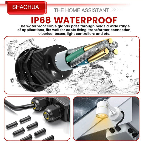 IP68 Waterproof Cable Gland Kit for strain relief in electrical enclosures with nylon cord connector and rubber grommets