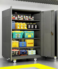 72 Inch Wide And Deep Metal Garage Storage Cabinet With Doors, Rolling Tool Cabinet, Pegboard On Doors And Back Panel, Adjustable Shelves.