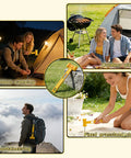 Collage showing Camping Tent Stake Hammer With Puller Ultralight Nine Point Eight Four Inch Mallet Yellow PE Plastic Handle