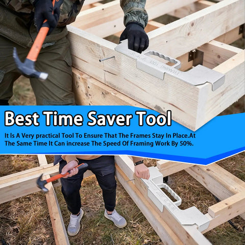 Kickstart Your Projects With This Straight Shooting Three In One Framing Jig Featuring 12 14 16 Inch On Center Stud Layout And Rock Solid Cast Aluminum Build in use on frame.