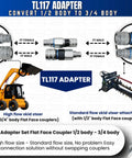 Flat Face Hydraulic Coupler Adapter Set Converts Half Inch Body To Three Quarter Inch Body ISO 16028 for skid steer loaders
