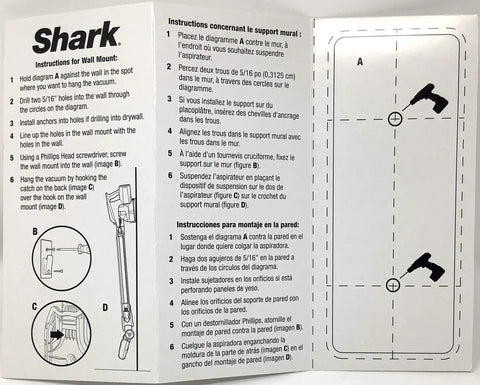 Installation instructions for Genuine Wall Mount Hanger Hook For Rocket Stick Vacuums HV301 HV303 HV321 HV324 HV325 UV422U V450