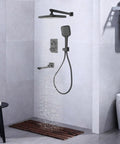 Shower System with Digital Temperature Display Handheld Nozzle 4.92ft Hose with sleek overhead and handheld options.