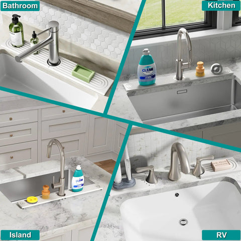 Nobody Likes A Wet Counter So Upgrade Your Wash Station With This Slick Diatomite Stone Faucet Mat That Instantly Soaks Up Water To Keep Your Kitchen Sink Drip Free And Totally Stress Free Forever in kitchen and bathroom settings.