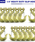 Beefy Heavy Duty Forged G70 Clevis Slip Hooks With Safety Latch One Quarter Inch Chain Hooks Twelve Pack For Trailer And Truck Transport