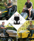 Collage of lawn tractor images featuring 12V Beefed Up Starter Solenoid Relay For Lawn Mowers And Tractors Fits Craftsman LT1000 Poulan