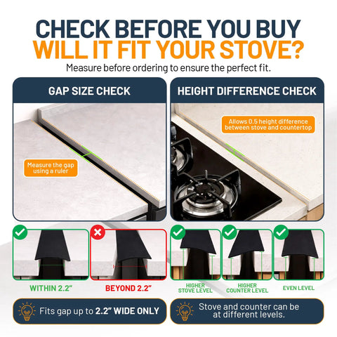 Two Pack Silicone Stove Gap Covers For 25 Inch Gaps Between Stovetop And Counter Heat Resistant Gap Filler And Guard Easy To Clean Black Kitchen Accessory To Stop Messes And Crumbs - fitting instructions diagram