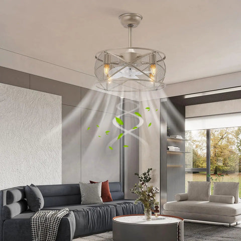 Ceiling Fan Light with 3 Blades, Reversible Airflow, Silent Operation in modern living room, three light bulbs, sleek design.