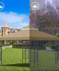 10x10 Ft Gazebo Replacement Canopy Top Cover Double Tiered For Outdoor BBQ Roof Cover shown in sun and rain