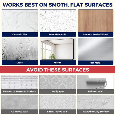Image showing surfaces suitable for Ditch the Drill with These Heavy Duty Adhesive Towel Hooks for Bathroom 4 Pack.