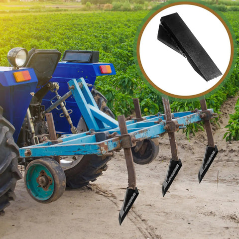 Tractor with 3 Pack Replacement Box Blade Shank Points For Three Quarters Thick Shanks Or Tractor Scarifier Digging Plowing Ripper Tips Weld On Crimp Easy Swap Beefed Up Heavy Duty Steel For Lawn Care And Farm Equipment Maintenance attached for field work.