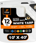 Heavy Duty White Poly Tarp 10x40 Ft Rugged Multipurpose Protective Cover Waterproof All Weather Tear Resistant Extra Thick 12 Mil Polyethylene