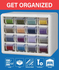 Heavy Duty 16 Drawer Plastic Storage Cabinet For Garage And Craft Organization Durable High Impact Organizer with colorful spools