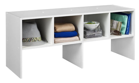All-Purpose Closet Organizer In White For Stackable Closet Systems And Fabric Bins with hats and sweaters