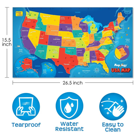 USA Map With Reusable Stickers Wall Chart For Kids, 100 Plus Jelly Stickers, Fun Geography Games And Learning Toy