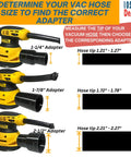 Image showing three types of sander vacuum adapters with size and hose tip measurements for Universal Sander Vacuum Adapter 1-1/4 Inch Hose for Dust Collection.